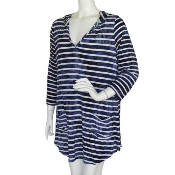 BLUE CURL Beachwear Swim Cover Up, L, Jersey, Blue/White stripes, Pockets - Picture 4 of 11